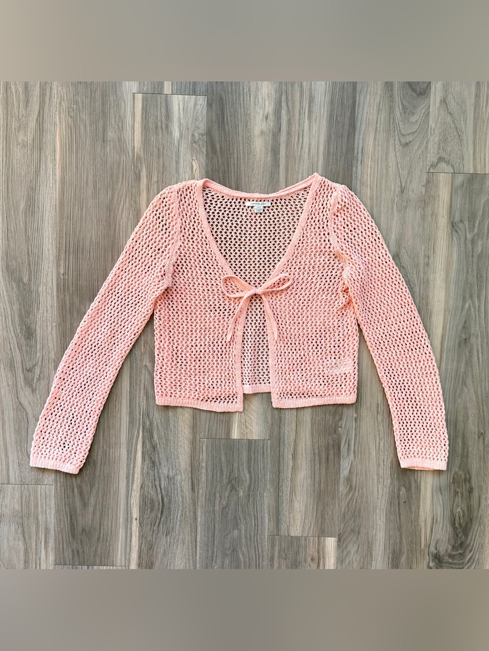 American Eagle Tangerine Open-Weave Tie-Front Cardigan Size S - Picture 2 of 5